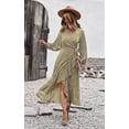thumbnail image 4 of Robe Portefeuille Vintage à Manches Longues pour Femme, Imprimé Floral, Maxi à Col en V avec Ceinture, 4 of 7