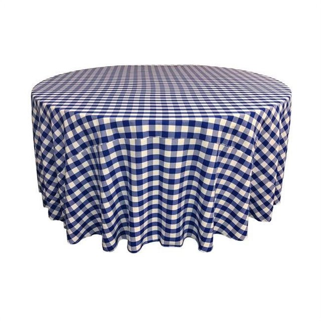 LA Linen TCcheck132R-RoyalK50 Nappe à Carreaux en Polyester, Blanc & Bleu Royal - 132 Po. Rond