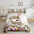 thumbnail image 2 of Erosebridal Ensembles de Literie Kawaii Lapins avec Couette, Œufs de Pâques Roses Fleur Housse de Couette, Réversible 3 Pcs, 2 of 8