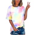 thumbnail image 1 of Pompotops T-shirt Imprimé Mode Femme Manches Courtes Chemisier Col Rond Casual Tops Dégagement, 1 of 5