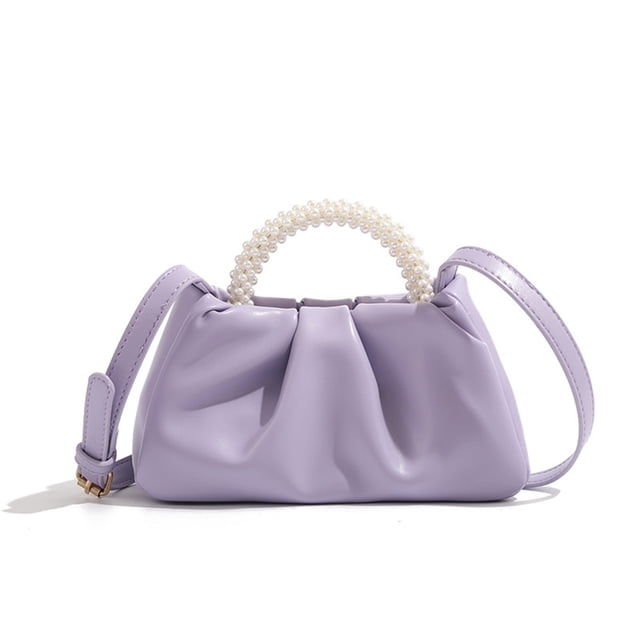 TFixol Elegant Purple Cloud Bag with Pearl Handle and Adjustable Strap for Versatile Use