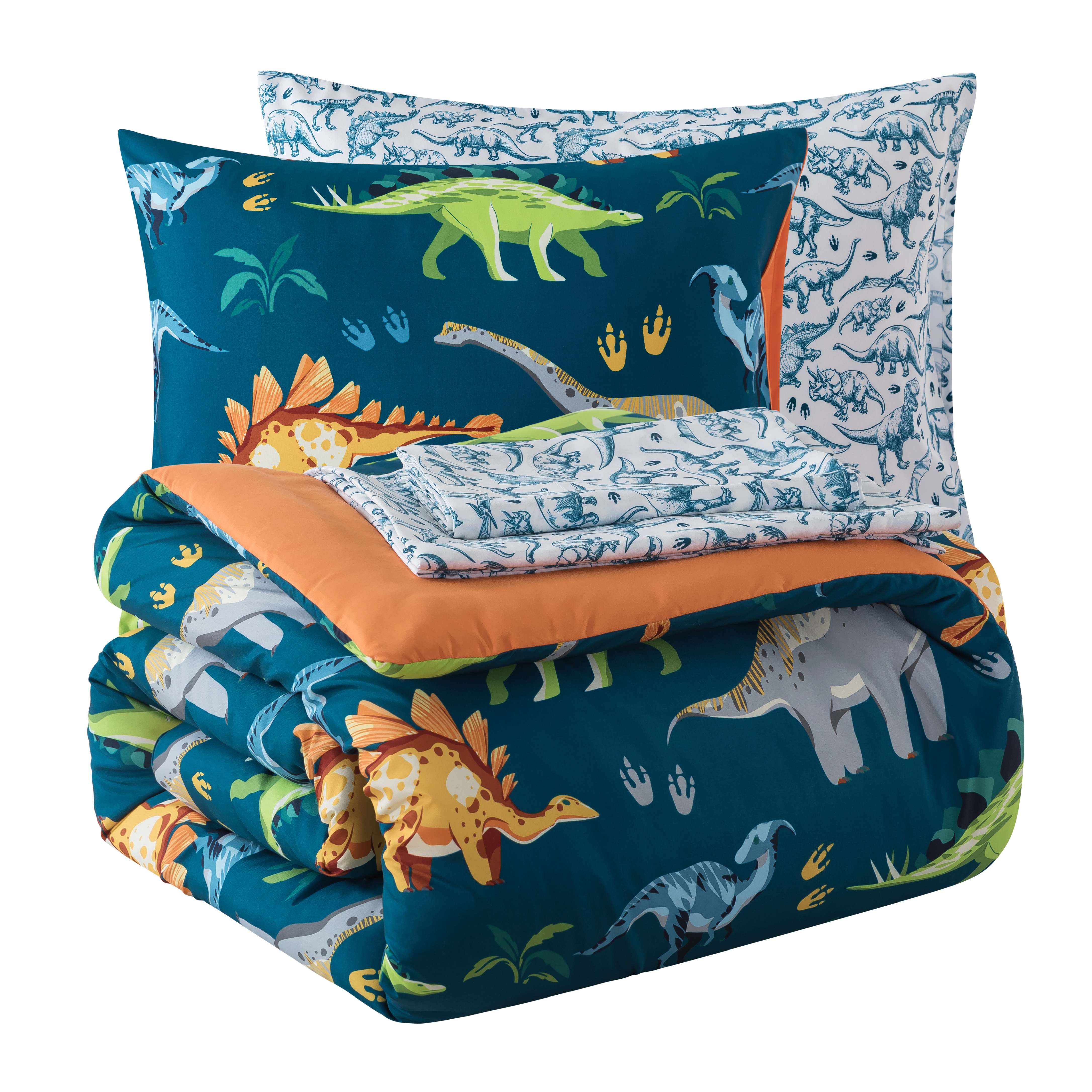 Mainstays Ensemble de literie 5 pièces « lit dans un sac » pour enfants dinosaures, couette réversible, lit simple (Twin)
