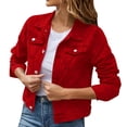 thumbnail image 2 of pxiakgy women's basic solid color button down denim cotton jacket with pockets denim jacket coat red s, 2 of 7