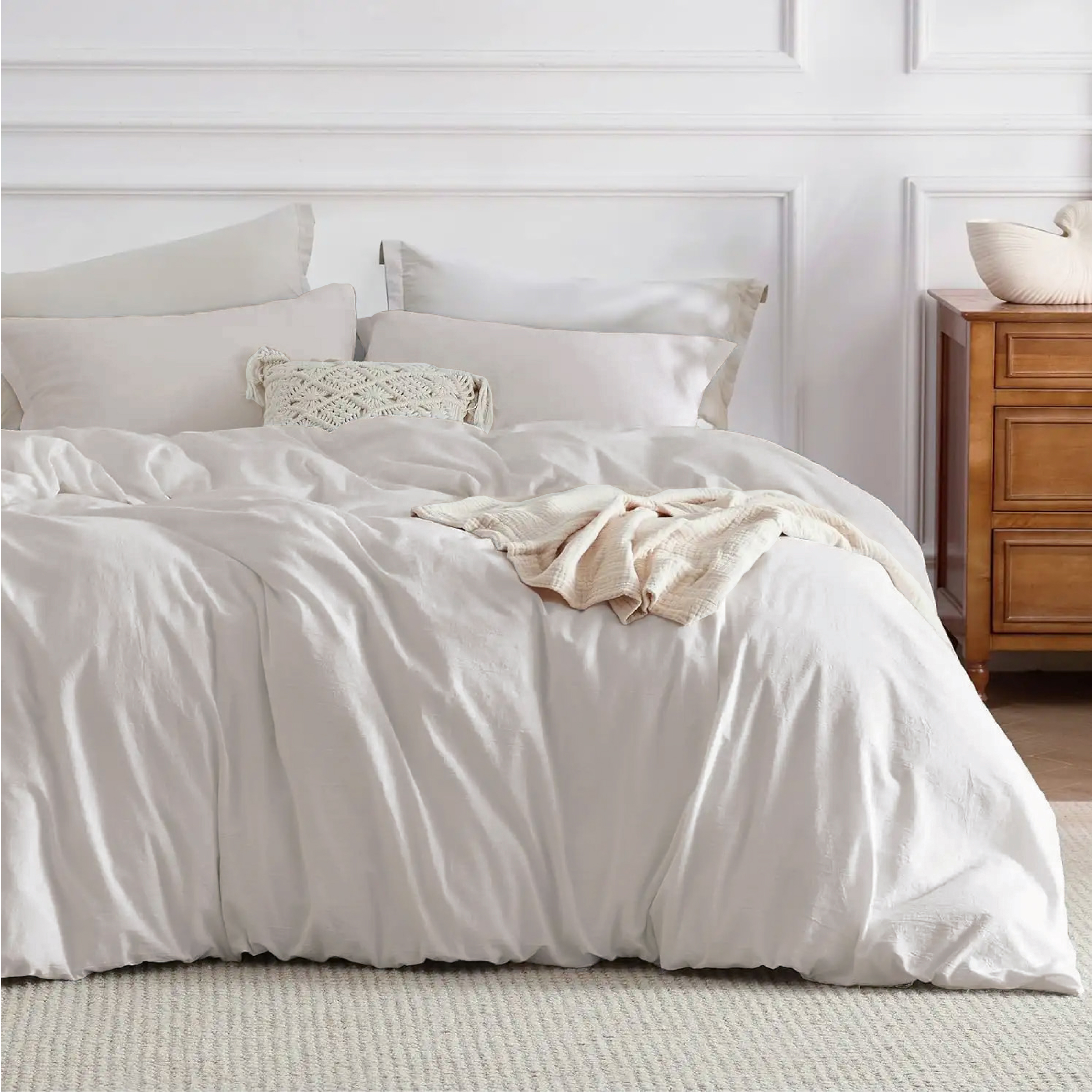 Beddora 100% Cotton Duvet Cover Set – All-Season Breathable – Secure Corner Ties & Button Closure – Queen & King Sets
