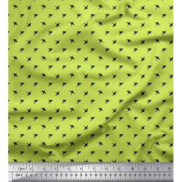 Soimoi Polyester Crepe Fabric Swallow Bird Small Print Fabric by Yard 42 Inch Wide