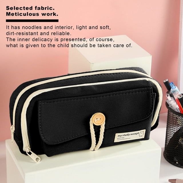 TACILIP Storage & Organization, Student Large Capaci Stationery Bag Button Three Layer Of Canvas High Appearance Succinct Storage Pen Bag, Home Decor
