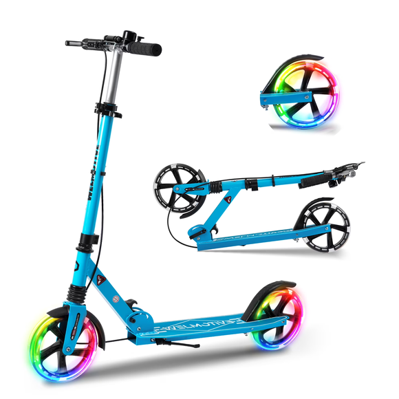 Welmotive Kick Scooter for Kids Ages 8+ Teens & Adults, with front handbrake and Rear Brake, and Adjustable Handlebars, Big Sturdy PU flash Wheels Great Gift & Toy