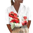 thumbnail image 2 of Hauts à Manches Courtes Grande Taille pour Femmes, Col Décontracté, Boutons, Fleur Vintage, Manches Courtes Régulières, T-Shirt Col en V pour Femmes en Solde, 2 of 5