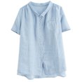 thumbnail image 4 of Timegard Womens Cotton Linen Tops Stand Collar Ruched Short Sleeve Button up Blouse Casual Loose Tops, 4 of 9