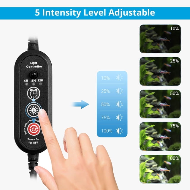 Mistaha Modern Acrylic Remote Controlled RGB Aquarium LED Lighting with Sunrise Sunset Function - 49cm, 110-220V Voltage, 5 Brightness Levels, 4/8/12H Timer, 27 Lamp Beads, 6.5W Power, 0.33KG