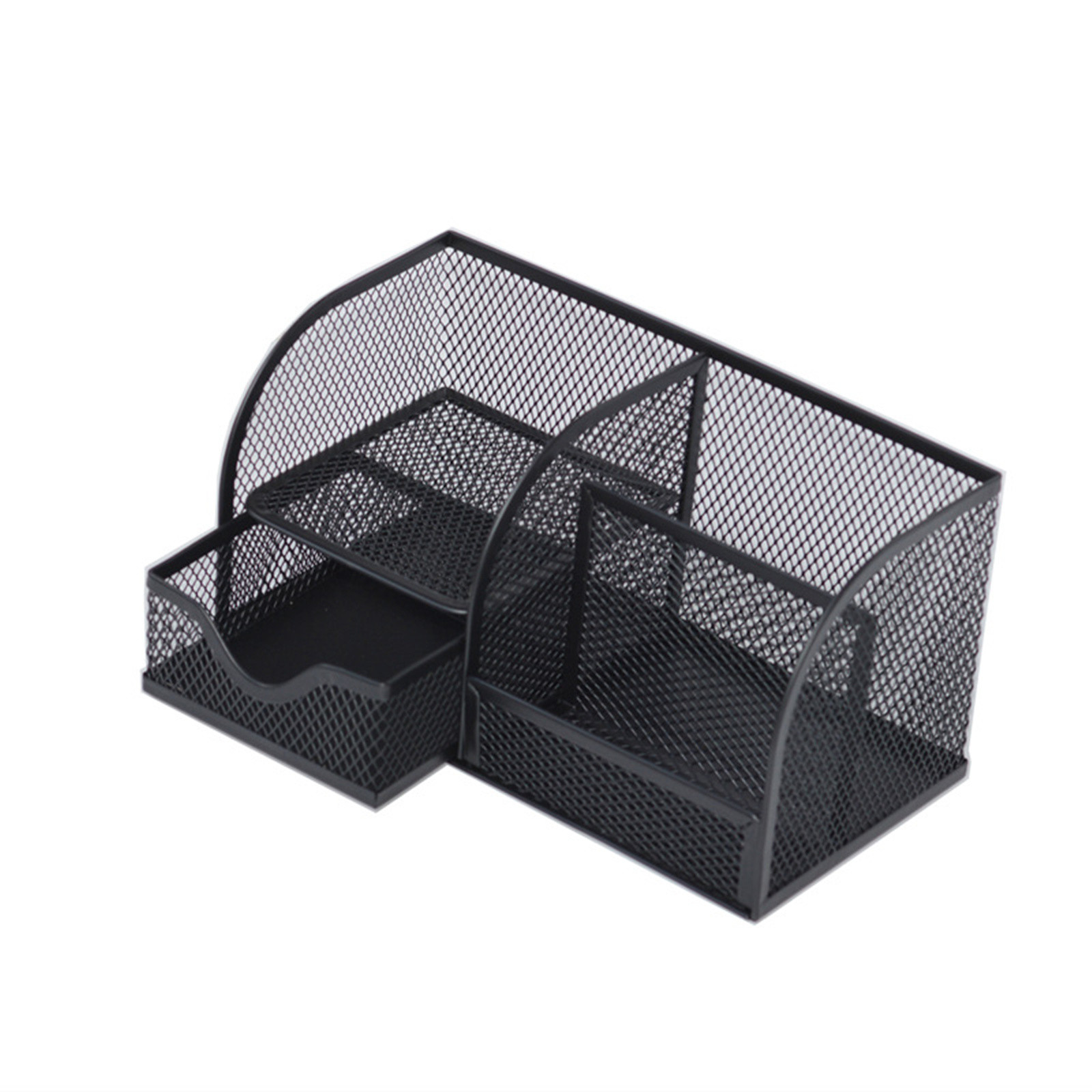 EGNMCR Office Storage & Organization Steel Mesh Desk Organizer, 4 Divided Compartments With 1 Slide Drawer, Black pen holder