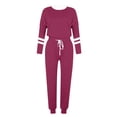thumbnail image 1 of Moxiu Women's Long Sleeve Color Block Set - 2 Piece Spring Wide Leg Sweatpants Casual Sweat Set Purple,XL, 1 of 6