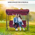 thumbnail image 3 of 3-Seater Outdoor Porch Swing with Adjustable Canopy, Patio Swing Chair for Garden, Poolside, Backyard, Wine Red, 3 of 7