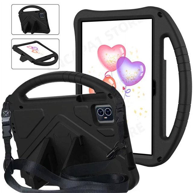 For Teclast M50HD M50 Pro HD 2023 10.1" Tablet PC Case Kids Safety Shockproof EVA Foam Portable Cover with Rear Kickstand Case with Strap-BK Teclast M50