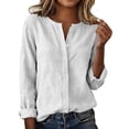 thumbnail image 3 of FAVIPT Womens Spring Cotton Linen Blouses 2026 V Neck Button Front Tees Long Sleeve Casual Loose Tops White,M, 3 of 9