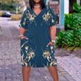 thumbnail image 2 of Pisexur Robes d'Été pour Femmes Mode à Imprimé Floral Robe Soleil Décontractée Ample à Col en V à Manches Courtes Robes T-Shirt Fluides Surdimensionnées Robe de Plage avec Poches Grande Taille Robe Mi-Mollet L-5TG, 2 of 5