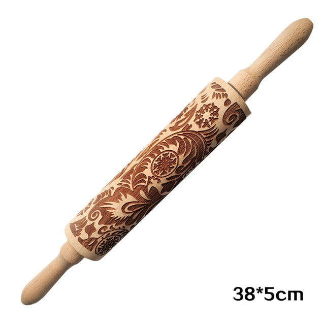 EGNMCR Rolling Pins for Baking Christmas Rolling Pin Engraved Carved Wood Embossed Rolling Pin Kitchen Tool Rolling Pin