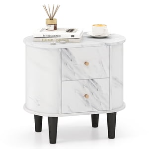Gymax Table de chevet 2 Table de chevet en marbre pour petits tiroirs Space