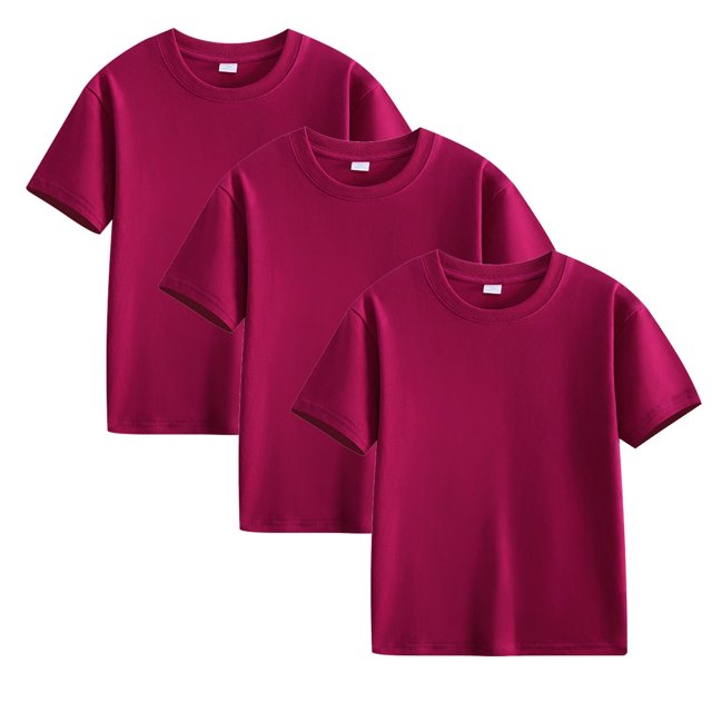 Plebaso Lot de 3 T-Shirts en Coton pour Enfants, Manches Courtes, Col Rond, Chandails Décontractés Unis Basiques, Hauts pour Unisexe