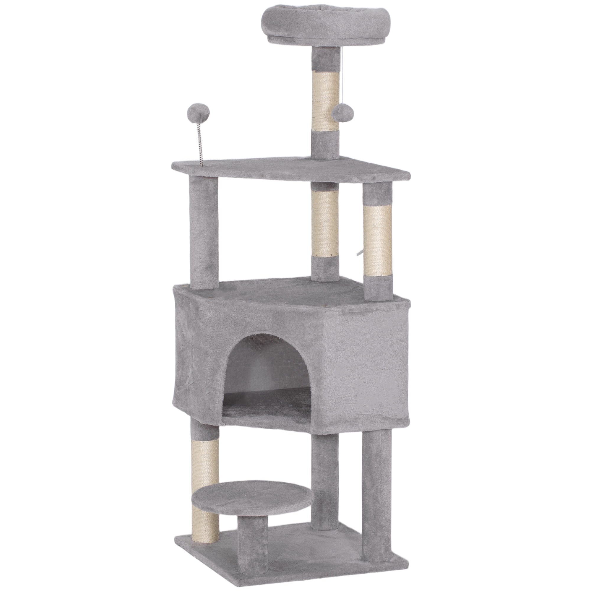 CoSoTower 54 Inch Cat Tree with Large Condo, Top Perch, Sisal Scratching Posts, Dangling Toy Ball,Light Grey