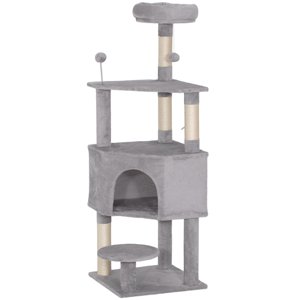 CoSoTower 54 Inch Cat Tree with Large Condo, Top Perch, Sisal Scratching Posts, Dangling Toy Ball,Light Grey