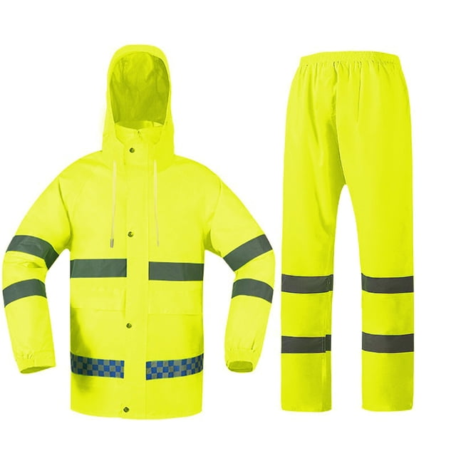 Pitauce High Visibility Rain Suit, Hi-Vis Reflective Safety Rain Jacket with Pants Set, Lightweight & Waterproof