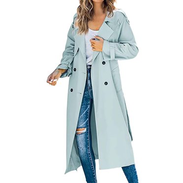 Baberdicy Lady Trench Coat Women's Trench Coat Long Double Breasted Fall Fashion 2023 Classic Lapel Slim Overcoat Outerwear with Belt Trenchcoat Women's Green