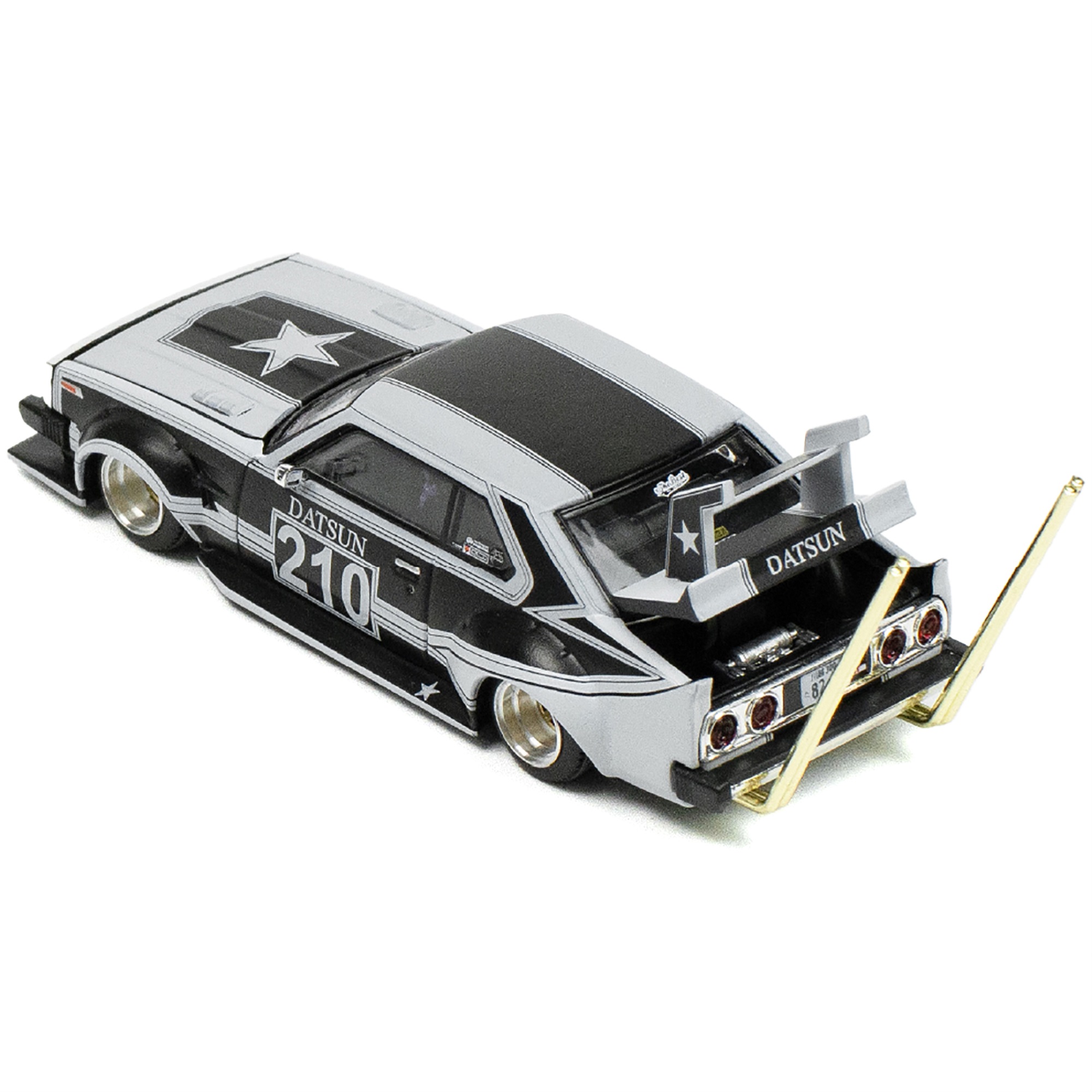 Skyline C210 "Bosozoku Style" RHD (Right Hand Drive) #210 Matt Black and Silver 1/64 Diecast Model Car by Pop Race