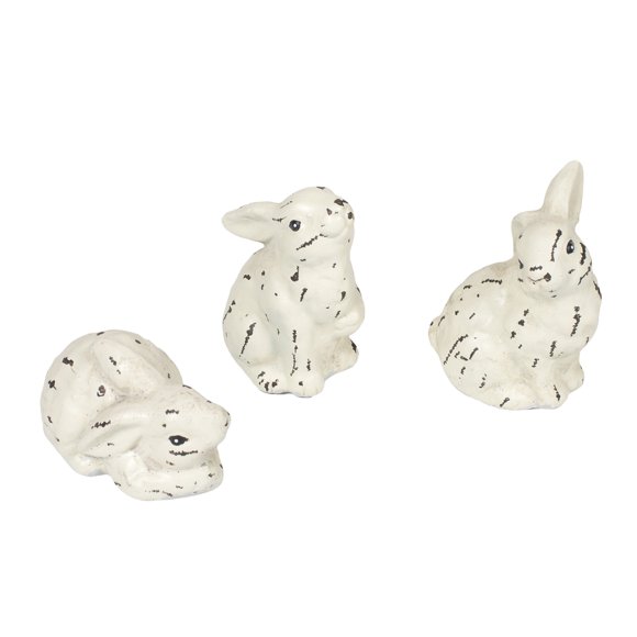 The Country House Collection Lil Distressed White Bunnies 2 x 3 Resin Stone Table Top Figurines Set of 3