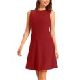 thumbnail image 4 of INSPIRE CHIC Robe Midi Évasée Sans Manches de Travail pour Femme, Couleur Unie, Ligne A, L Rouge, 4 of 6