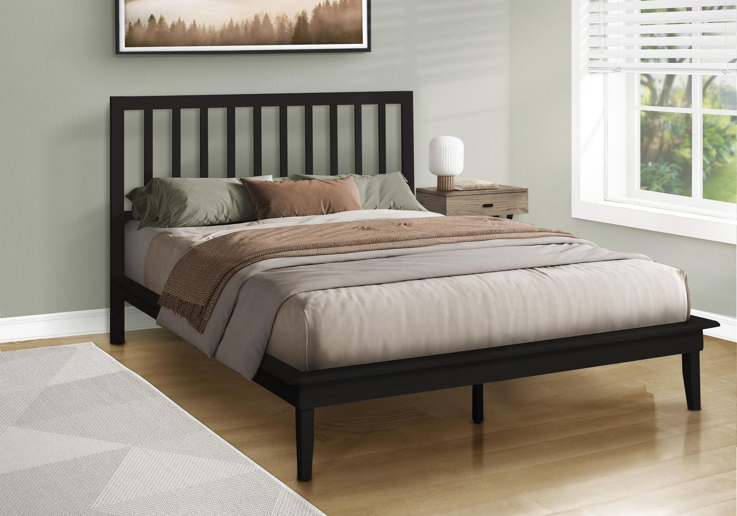 Monarch Specialties Bed, Platform Bed, Queen Size, Frame Only, Bedroom, Black Wood Frame, Black Wood Legs, Contemporary
