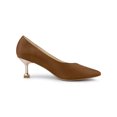thumbnail image 3 of BLISSFUL STEP Women's Dress Pumps Pointed Toe Stiletto Heel Slip On Mid Heel Shoes Brown 6, 3 of 7