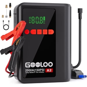 GOOLOO A2 8-in-1 Sauter avec Air Compresseur, booster de batterie de voiture (jusqu'à 8L Gas/6L Diesel) 150 PSI Gonflateur de pneus sans fil, 12V Boîte de saut au lithium supersafe avec câbles de saut