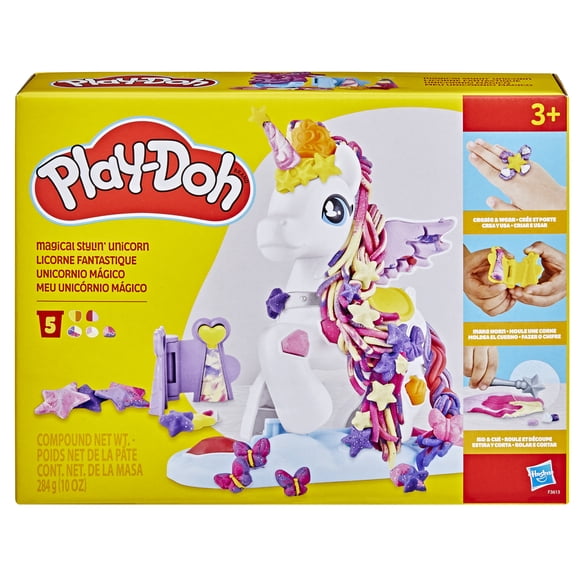 Play-Doh Coffret Licorne fantastique avec 5 pots de pâte à modeler multicolore et atoxique, inclut la pâte Paillette pour enfants, dès 3 ans