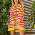 thumbnail image 2 of IROINID Cardigan Mi-Long pour Femmes, Veste Ouverte devant, Rayures, Manches Longues, Cardigan Décontracté, Ample, Jaune, 2 of 8