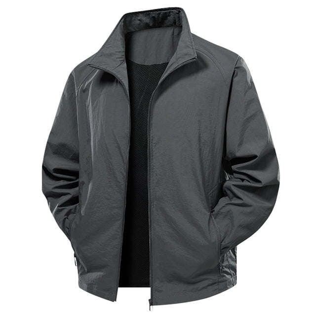 Tiweut Leisure Outdoor Jackets Men Long Sleeve Zip Up Lightweight Fall Solid Color Versatile Outdoor Clothes Grey,L