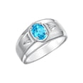 thumbnail image 3 of RYLOS Men's Rings Sterling Silver Classic 7X5MM Oval Gemstone & Diamond Ring Blue Topaz December Birthstone Rings For Men, Men's Rings, Silver Rings, Size 12, 3 of 7