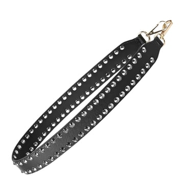 Wide Leather Shoulder Bag Strap, Silver Studded Replacement Strap, Cross Body Handbag Strap, PU Leather, Sturdy and Comfortable, 1.57 x 35.43 inches, Double-Sided Black with Silver Hardware