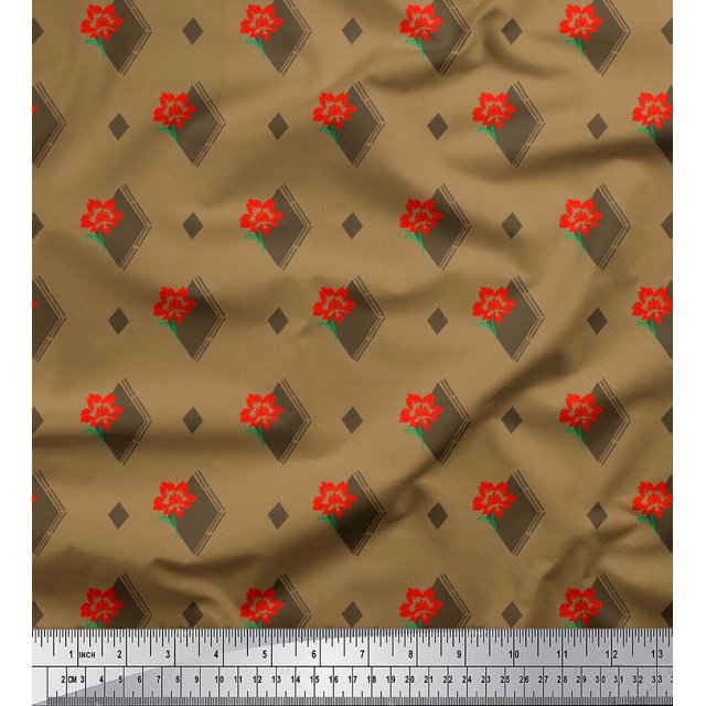 Soimoi Poly Georgette Fabric Diamond Shape & Floral Artistic Print Sewing Fabric Yard 42 Inch Wide