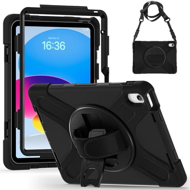 ONN Rugged Shockproof iPad Case with 360° Rotating Hand Strap, Compatible with iPad 10.9” 2022 & iPad 11” 2025, Anti-Drop Protective Cover, Black