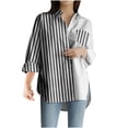 thumbnail image 1 of Chemise à Manches Longues pour Femmes Satin Col en V Rayé Blouses Manches Longues Hauts d'Été Manches Longues pour Femmes Chemise Serrée Manches Longues, 1 of 5