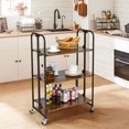 thumbnail image 3 of Gymax 3-Tier Folding Bar Cart Kitchen Serving Island Utility Cart Storage Shelves, 3 of 10