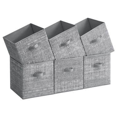 SONGMICS Cubes de Rangement, Bacs en Tissu Non Tissé de 13 Pouces avec Doubles Poignées, Ensemble de 6, Organisateurs de Garde-Robe pour Étagères, Pliables, pour Vêtements, Gris