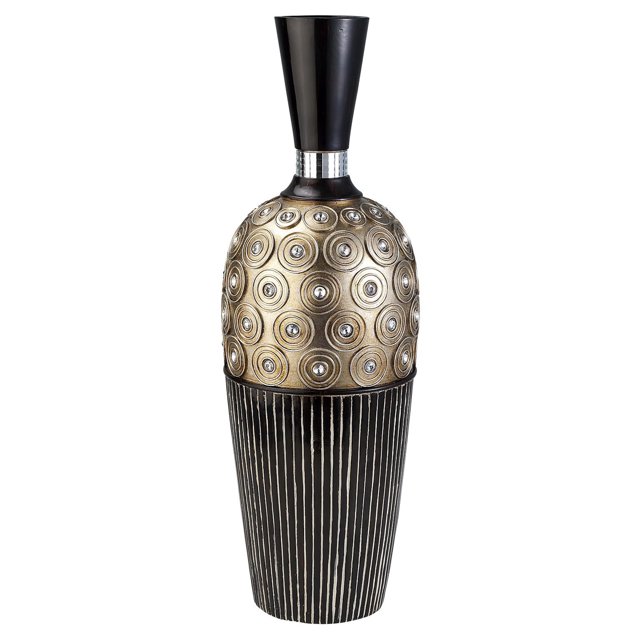 20"H Traditional Black And Gold Decorative Vase