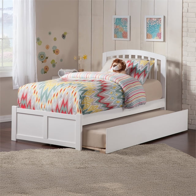 Lit Plateforme Simple en Bois Richmond avec Pied de Lit et Tiroir-Lit Simple, Blanc