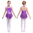 thumbnail image 3 of Oyolan Robe de Patinage Artistique Sans Manches à Paillettes en Maille Florale pour Filles avec Strass, Violet 10, 3 of 7