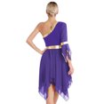 thumbnail image 2 of RUNQHUI Robe de Danse Métallique pour Femmes, une Épaule, Manches Évasées, Tenue de Danse Lituricale, Tunique de Danse Violette L, 2 of 7