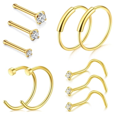 Nose Ring Hoop, 22G 8mm Nose Rings Studs Piercings Hoop Jewelry Stainless Steel 1.5mm 2mm 2.5mm 22G Gold Nose Hoops