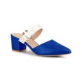 thumbnail image 1 of BLISSFUL STEP Mules pour Femmes Bout Pointu Bride à Boucle Talon Bloc Chaussures à Enfiler Bleu Blanc 8, 1 of 7
