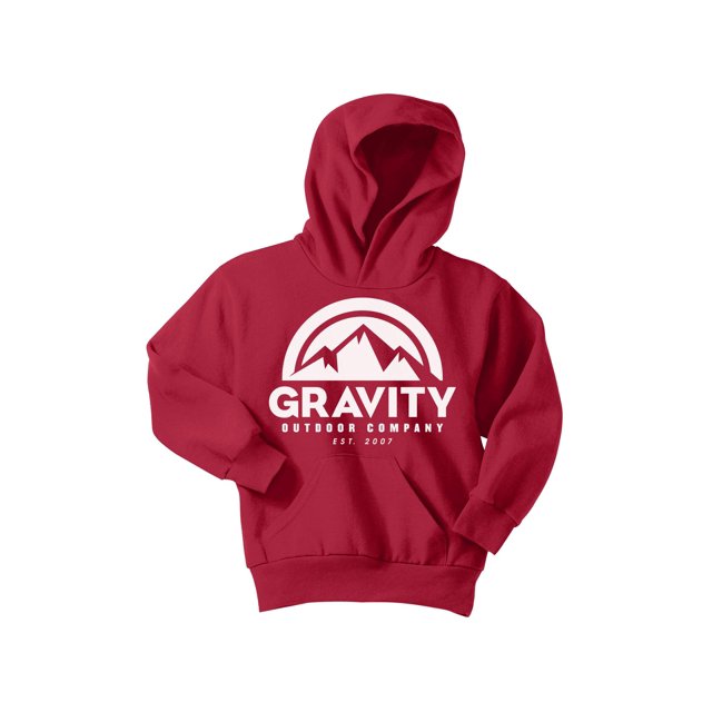 Gravity Outdoor Co. Chandail à Capuchon pour Jeunes - Logo Blanc - Rouge - Moyen
